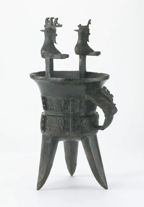Framed Print : Ritual wine warmer (jia) with taotie and birds, Late Shang dynasty, ca. 1400-1250 BCE