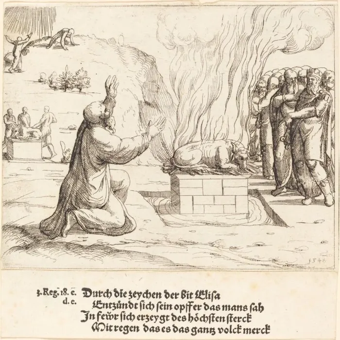 Framed Print : The Rival Sacrifices of Elijah and the Priests of Baal, 1548 Framed Print : The Rival Sacrifices of Elijah and the Priests of Baal, 1548