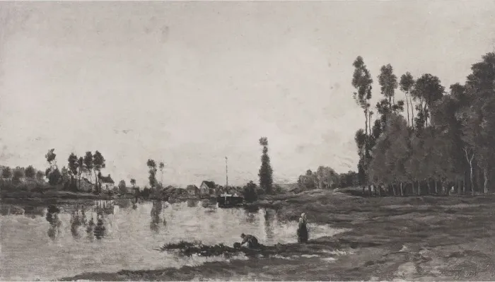 Framed Print : By the River, 1865. Creator: Charles Francois Daubigny Framed Print : By the River, 1865. Creator: Charles Francois Daubigny