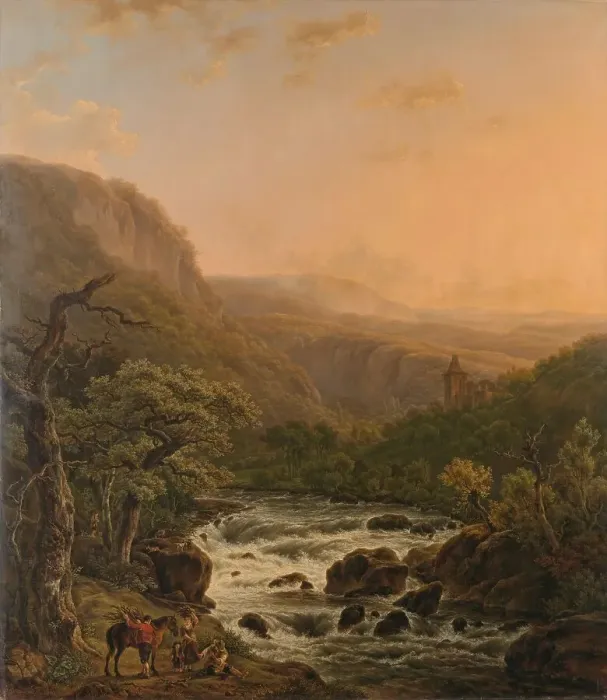 Framed Print : River in the Ardennes at Sunset, 1821. Creator: Henri van Assche Framed Print : River in the Ardennes at Sunset, 1821. Creator: Henri van Assche