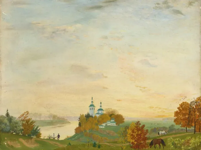 Framed Print : Above the river, Autumn, 1919. Artist: Kustodiev, Boris Michaylovich (1878-1927) Framed Print : Above the river, Autumn, 1919. Artist: Kustodiev, Boris Michaylovich (1878-1927)