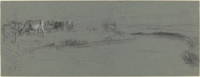 Framed Print : River Bank with Cattle, probably after 1850. Creator: Constant Troyon Framed Print : River Bank with Cattle, probably after 1850. Creator: Constant Troyon