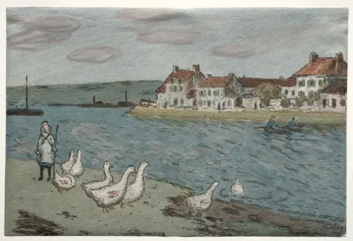 Framed Print : The River Bank or Geese, 1897. Creator: Alfred Sisley (French, 1840-1899) Framed Print : The River Bank or Geese, 1897. Creator: Alfred Sisley (French, 1840-1899)
