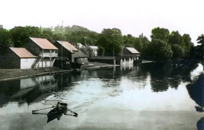 Framed Print : River and boathouse, Burton-upon-Trent, 1926. Artist: Cavenders Ltd Framed Print : River and boathouse, Burton-upon-Trent, 1926. Artist: Cavenders Ltd