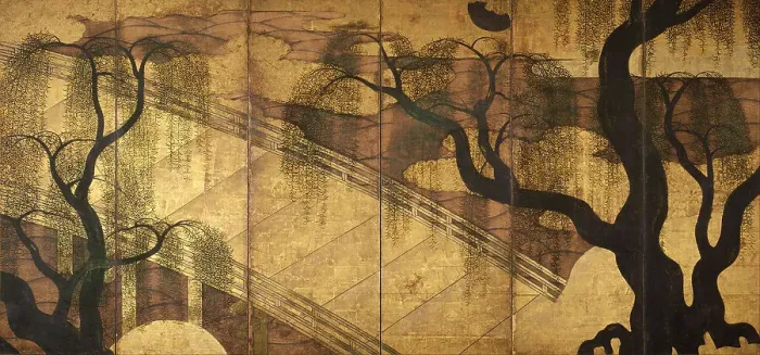 Framed Print : The River Bridge at Uji, 1568-1615. Artist: Anonymous Framed Print : The River Bridge at Uji, 1568-1615. Artist: Anonymous
