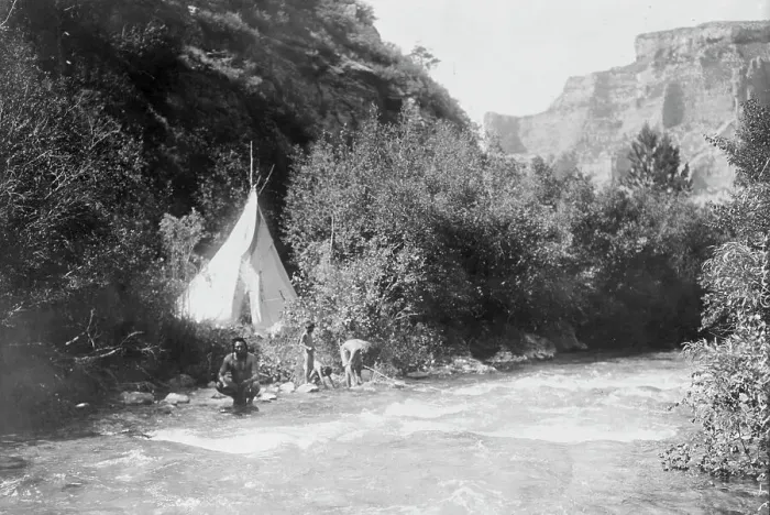 Framed Print : The river camp, c1905. Creator: Edward Sheriff Curtis Framed Print : The river camp, c1905. Creator: Edward Sheriff Curtis