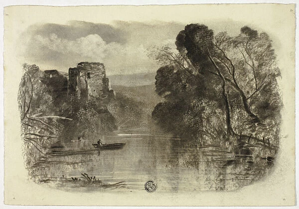 River with Castle Ruin and Boat I, c. 1855. Creator: Elizabeth Murray