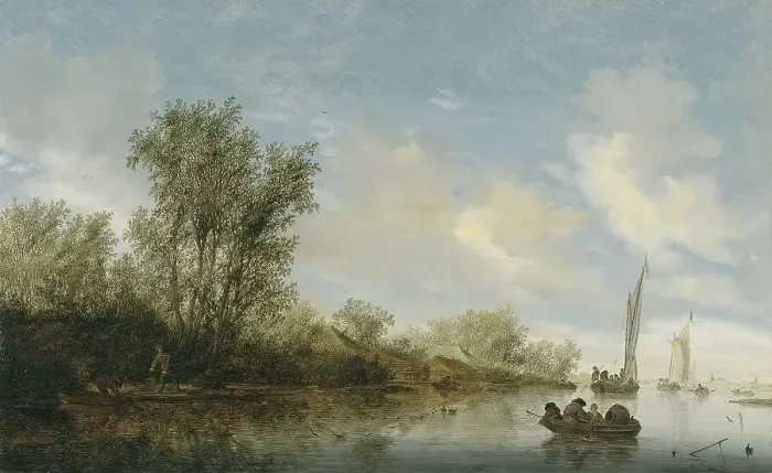 Framed Print : A River with Fishermen, 1645. Creator: Salomon Ruysdael Framed Print : A River with Fishermen, 1645. Creator: Salomon Ruysdael