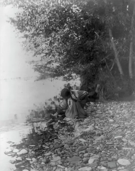 Framed Print : By the river-Flathead, c1910. Creator: Edward Sheriff Curtis Framed Print : By the river-Flathead, c1910. Creator: Edward Sheriff Curtis
