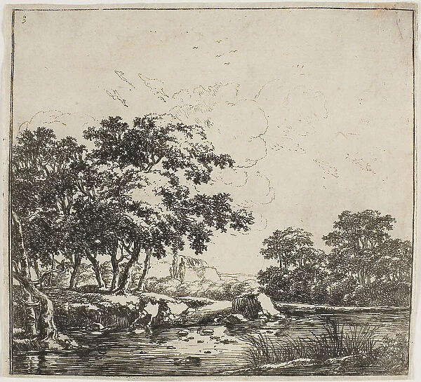 The River in the Forest, plate three from Set of Landscapes, 1640 / 51. Creator: Herman Naijwincx