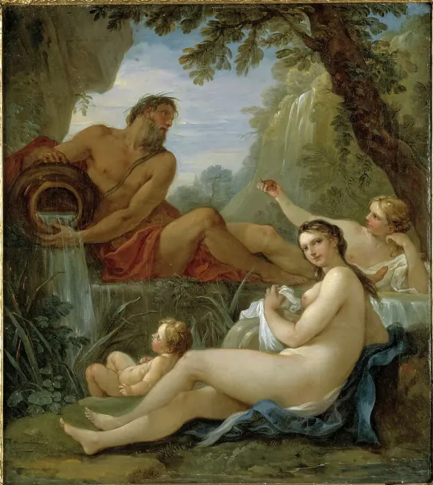 Framed Print : A River and a Fountain Nymph, 18th century. Creator: Charles-Joseph Natoire Framed Print : A River and a Fountain Nymph, 18th century. Creator: Charles-Joseph Natoire