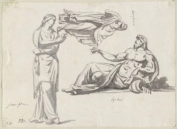 A River God and Two Classical Sculptures, 1775 / 80. Creator: Jacques-Louis David