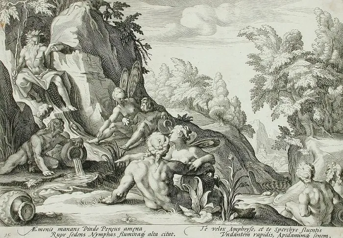 Framed Print : The River God Peneus Surrounded by Other Divinities, published 1589. Creator: Hendrik Goltzius Framed Print : The River God Peneus Surrounded by Other Divinities, published 1589. Creator: Hendrik Goltzius