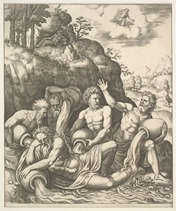 Framed Print : River gods consoling Peneus for the Loss of his Daughter, Daphne from The Story of Apo Framed Print : River gods consoling Peneus for the Loss of his Daughter, Daphne from The Story of Apo