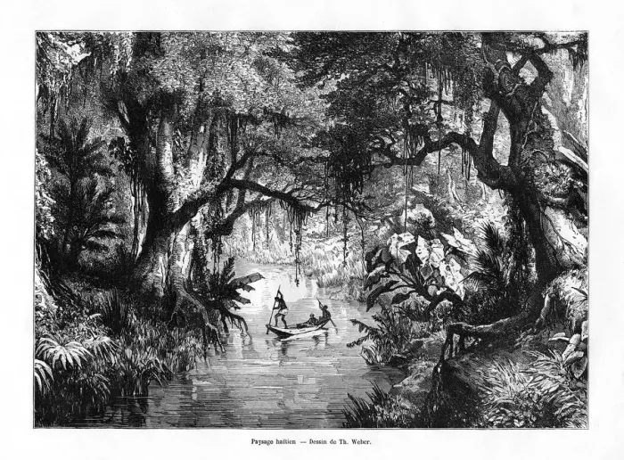 Framed Print : River in Haiti, 19th century. Artist: T Weber Framed Print : River in Haiti, 19th century. Artist: T Weber