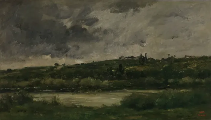 Framed Print : River landscape, between 1840 and 1878. Creator: Charles Francois Daubigny Framed Print : River landscape, between 1840 and 1878. Creator: Charles Francois Daubigny