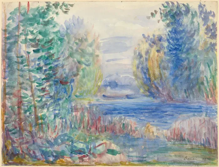 Framed Print : River Landscape, 1890. Artist: Renoir, Pierre Auguste (1841-1919) Framed Print : River Landscape, 1890. Artist: Renoir, Pierre Auguste (1841-1919)