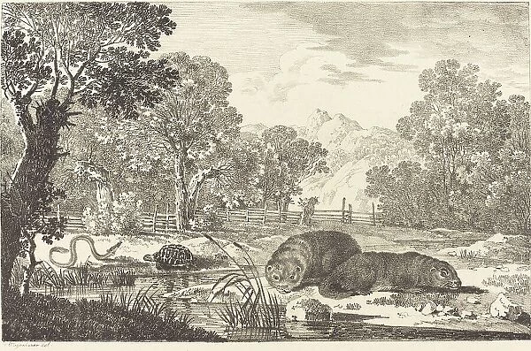 River Landscape with Two Beavers, 1807. Creator: Max Josef Wagenbauer