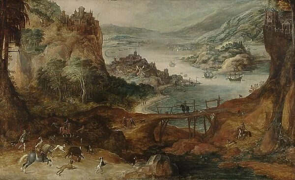 River Landscape with Boar Hunt, c.1590-c.1635. Creator: Joos de Momper, the younger