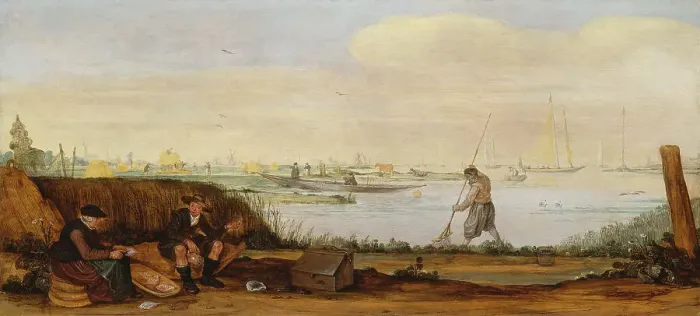Framed Print : River Landscape with Boats and Fishermen. Creator: Arent Arentsz Framed Print : River Landscape with Boats and Fishermen. Creator: Arent Arentsz
