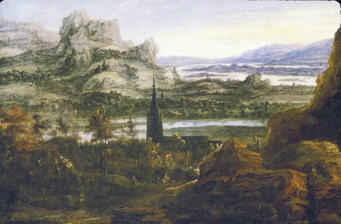 Framed Print : River Landscape, c1600-1640. Creator: School of Hercules Seghers Framed Print : River Landscape, c1600-1640. Creator: School of Hercules Seghers