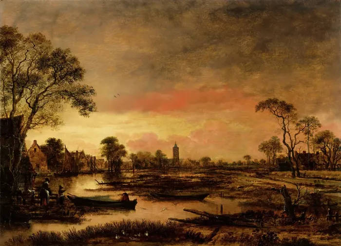 Framed Print : River Landscape, c1630-1670. Creator: Aert van der Neer Framed Print : River Landscape, c1630-1670. Creator: Aert van der Neer