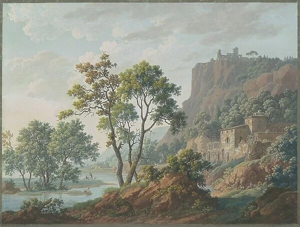 River Landscape with Castles and Fishermen, 1817. Creator: Louis Albert Guislain Baclère d'Albe