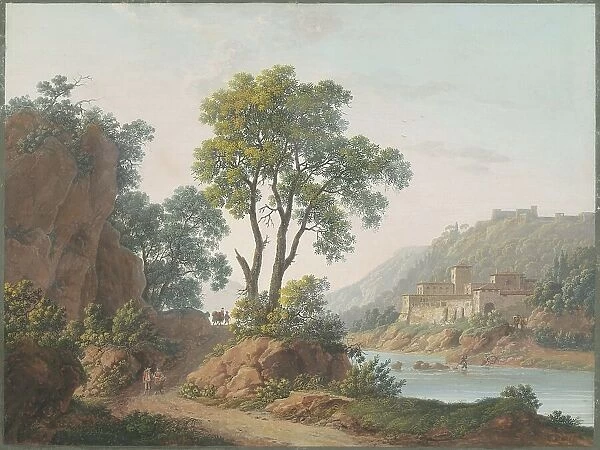 River Landscape with Castles and Travellers, 1817. Creator: Louis Albert Guislain Baclère d'Albe