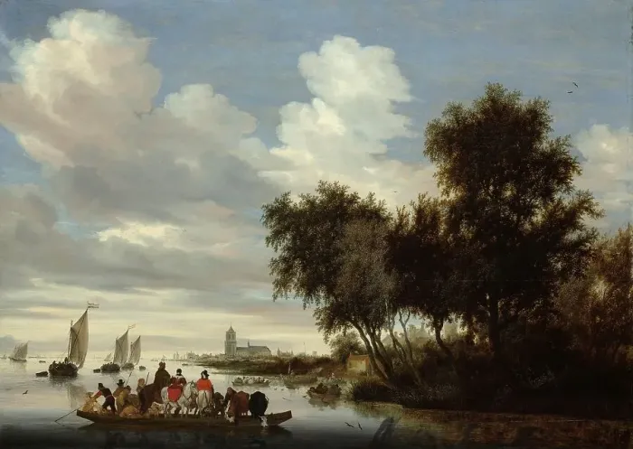 Framed Print : River Landscape with Ferry, 1649. Creator: Salomon Ruysdael Framed Print : River Landscape with Ferry, 1649. Creator: Salomon Ruysdael