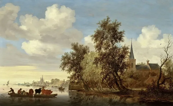 Framed Print : River Landscape with a Ferry, 1650. Creator: Salomon Ruysdael