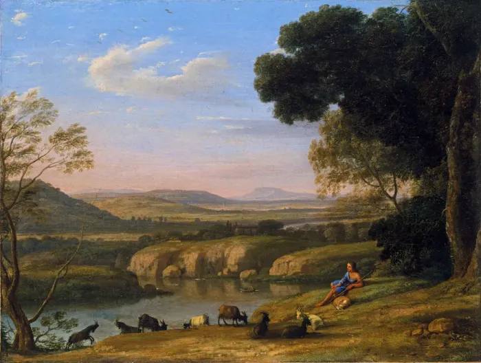 Framed Print : River landscape with Goatherd. Artist: Lorrain, Claude (1600-1682) Framed Print : River landscape with Goatherd. Artist: Lorrain, Claude (1600-1682)