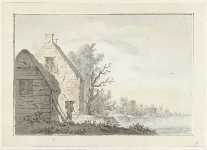 Framed Print : River landscape with some houses, 1779. Creator: G van Bosvelt Framed Print : River landscape with some houses, 1779. Creator: G van Bosvelt