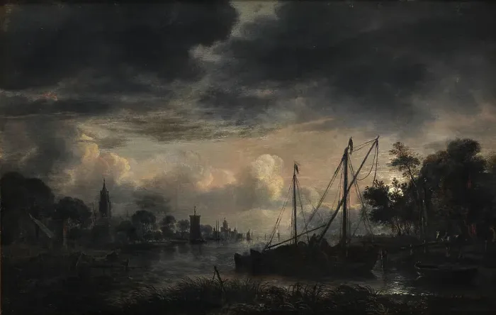 Framed Print : River Landscape in Moonlight;Moonlit View of Canal, 1643-1646. Creator: Aert van der Neer Framed Print : River Landscape in Moonlight;Moonlit View of Canal, 1643-1646. Creator: Aert van der Neer