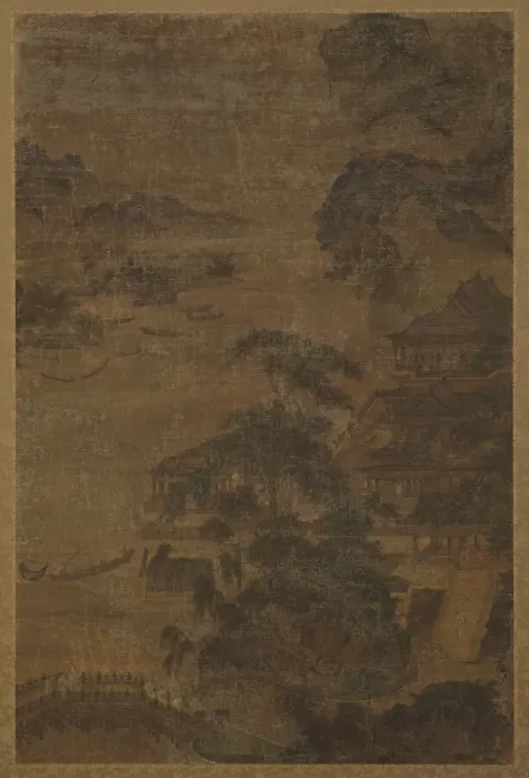 Framed Print : River landscape: mountains, pine-trees, and buildings, Ming dynasty, 1368-1644. Creator: Unknown Framed Print : River landscape: mountains, pine-trees, and buildings, Ming dynasty, 1368-1644. Creator: Unknown