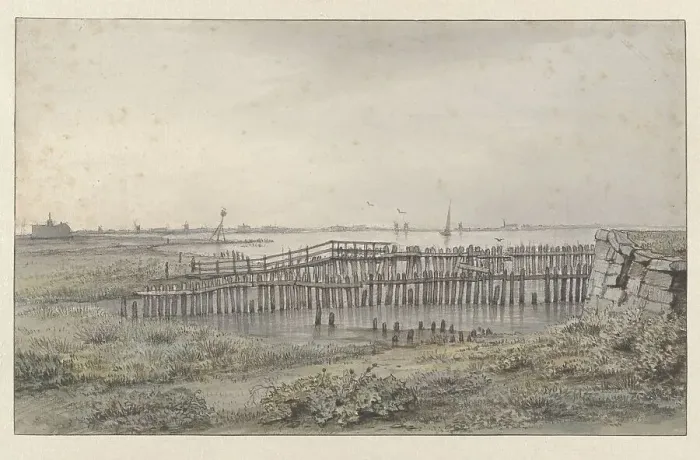 Framed Print : River landscape with palisades, 1805-1862. Creator: Joannes Dijkhoff Framed Print : River landscape with palisades, 1805-1862. Creator: Joannes Dijkhoff