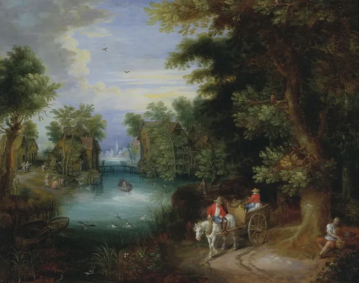 Framed Print : River Landscape with Peasants. Creator: Adriaen van Stalbemt Framed Print : River Landscape with Peasants. Creator: Adriaen van Stalbemt