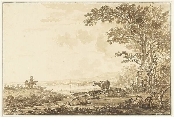 River landscape with resting cattle, 1766-1815. Creator: Jacob van Strij