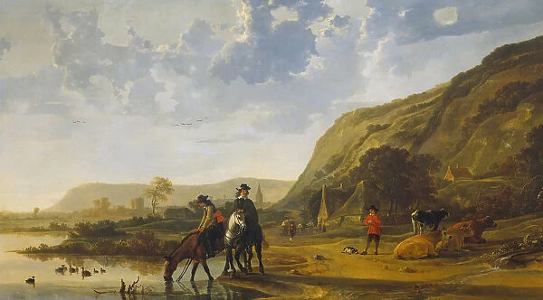 River Landscape with Riders, c. 1655. Artist: Cuyp, Aelbert (1620-1691)