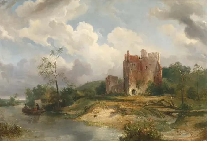 Framed Print : River Landscape with Ruin, 1835. Creator: Wijnand Nuyen Framed Print : River Landscape with Ruin, 1835. Creator: Wijnand Nuyen