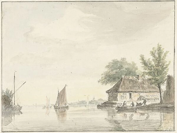 River landscape with sailing boats, 1733-1784. Creator: Hendrik Spilman