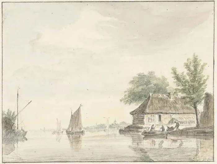 Framed Print : River landscape with sailing boats, 1733-1784. Creator: Hendrik Spilman Framed Print : River landscape with sailing boats, 1733-1784. Creator: Hendrik Spilman