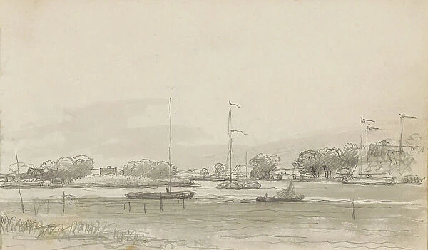 River landscape with sailing ships, c.1803-c.1818. Creator: Arnoldus Johannes Eymer