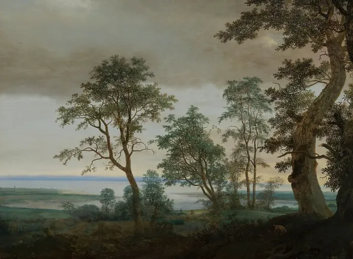 Framed Print : River Landscape, seen through the Trees, c1610-1660. Creator: Cornelius Vroom