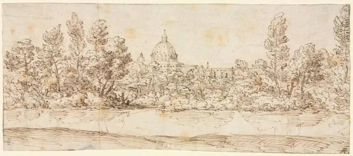 Framed Print : River Landscape with View of St. Peters Basilica, after 1660 Framed Print : River Landscape with View of St. Peters Basilica, after 1660