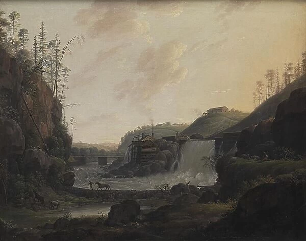 River Landscape with a Waterfall near Bogstad in Norway, 1789. Creator: Erik Pauelsen