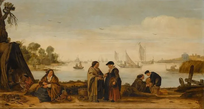 Framed Print : River landscape with Women Fortune-Telling, c.1625-c.1630. Creator: Arent Arentsz