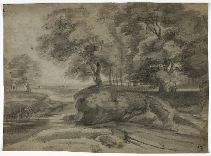 Framed Print : River Landscape with Wooded Banks, n.d. Creator: Lodewijk de Vadder Framed Print : River Landscape with Wooded Banks, n.d. Creator: Lodewijk de Vadder