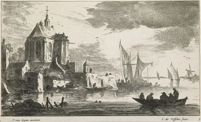 Framed Print : River landscapes. Plate 3. Untitled, 1650-1660. Creator: Jan de Visscher Framed Print : River landscapes. Plate 3. Untitled, 1650-1660. Creator: Jan de Visscher