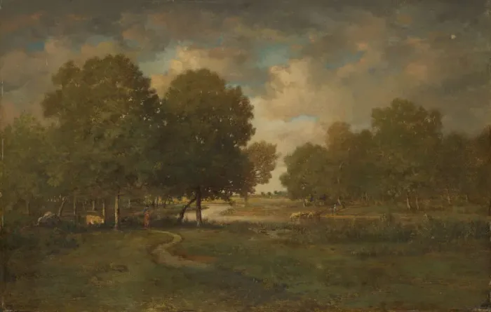Framed Print : A River in a Meadow, probably late 1830s-early 1840s. Creator: Theodore Rousseau Framed Print : A River in a Meadow, probably late 1830s-early 1840s. Creator: Theodore Rousseau