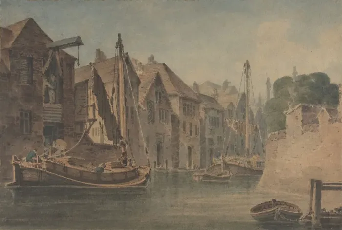 Framed Print : River at Norwich, early 19th century. Creator: Anon Framed Print : River at Norwich, early 19th century. Creator: Anon
